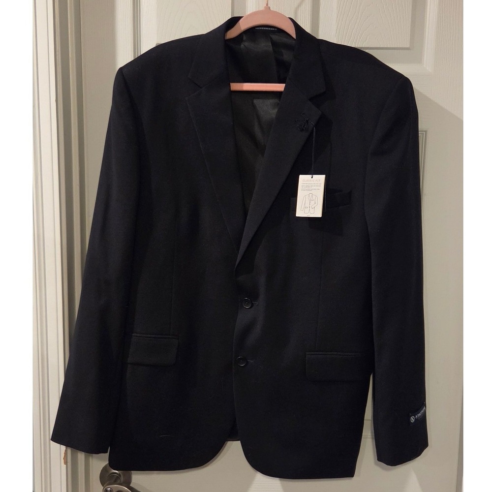 Stafford Signature 100% Wool Sport Coat Blazer Men's 46R Black Classic Fit NWT